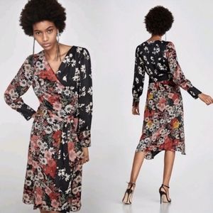 Zara Black Kimono Dress/Robe w/Colorful Botanical Print - Sz M